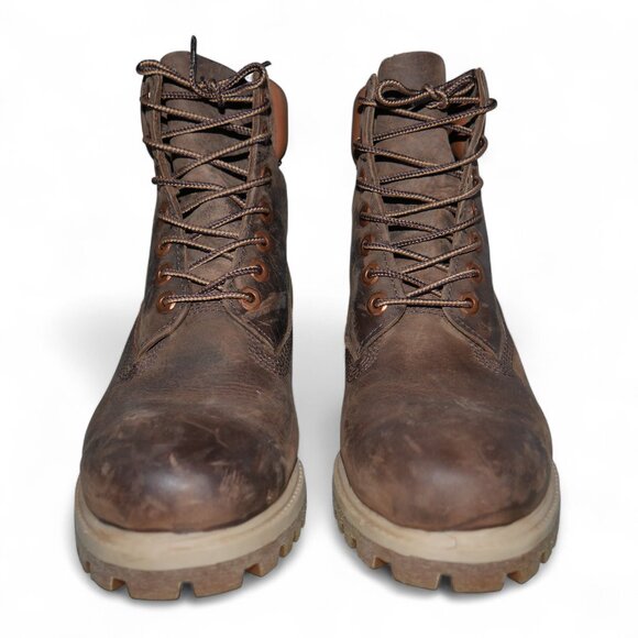Timberland Mens 6" Nubuck Boots Size 7.5 Distressed Brown Leather Bronze Eyelets - Picture 3 of 11
